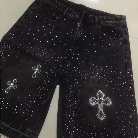 Black Rhinestone Embellished Shorts